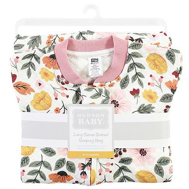 Hudson Baby Infant Girl Premium Quilted Long Sleeve Sleeping Bag and Wearable Blanket, Fall Botanical