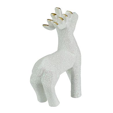 4.25" Glittery White Ceramic Reindeer Christmas Figure