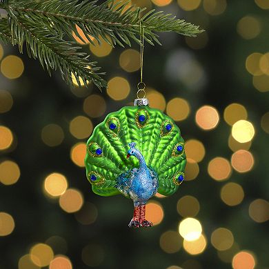 4.75" Green and Blue Peacock Glass Christmas Ornament
