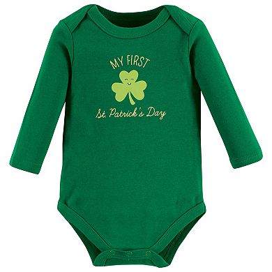 Hudson Baby Infant Girl Cotton Long-Sleeve Bodysuits, St Patricks Rainbow