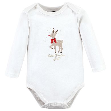 Hudson Baby Infant Girls Cotton Long-sleeve Bodysuits, Fancy Rudolph