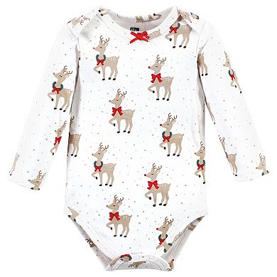 Hudson Baby Infant Girls Cotton Long-sleeve Bodysuits, Fancy Rudolph