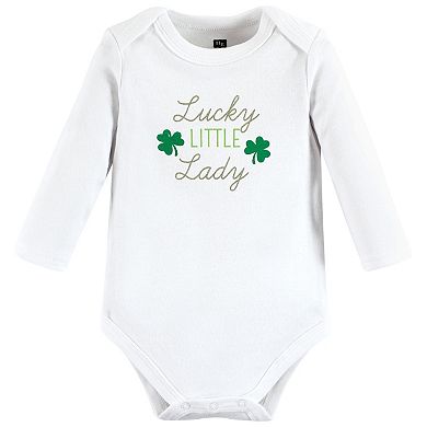 Hudson Baby Infant Girl Cotton Long-Sleeve Bodysuits, Lucky Lady