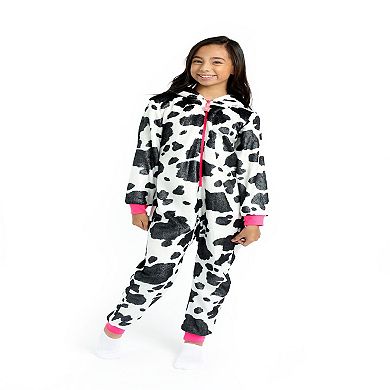 Sleep On It Girls Clouds &amp; Rainbows Zip-up Hooded Sleeper Pajama With Built Up 3d Character Hood