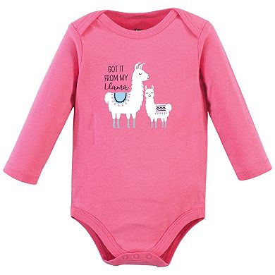 Hudson Baby Infant Girl Cotton Long-Sleeve Bodysuits, Little Llama