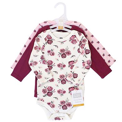 Hudson Baby Infant Girl Cotton Long-Sleeve Bodysuits 3pk, Rose