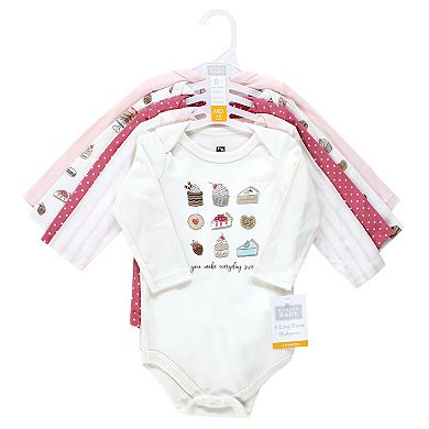 Hudson Baby Infant Girl Cotton Long-Sleeve Bodysuits, Sweet Bakery