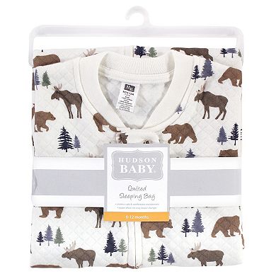 Hudson Baby Infant Boy Premium Quilted Sleeveless Sleeping Bag and Wearable Blanket, Moose Bear