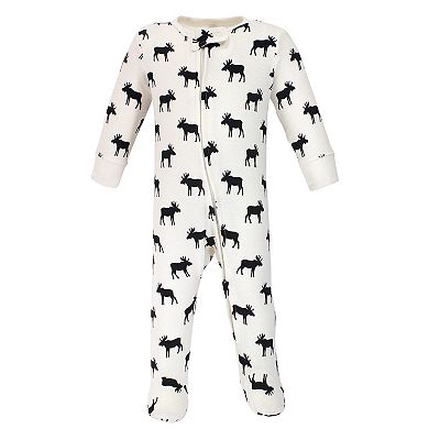 Hudson Baby Infant Boy Cotton Zipper Sleep and Play 3pk, Moose, Preemie