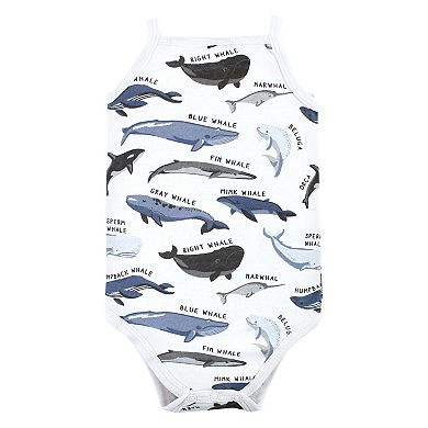 Hudson Baby Infant Girl Cotton Sleeveless Bodysuits, Girl Whale Types, 12-18 Months