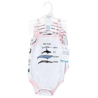 Hudson Baby Infant Girl Cotton Sleeveless Bodysuits, Girl Whale Types, 12-18 Months