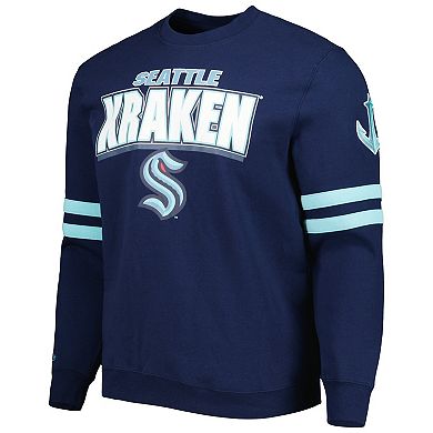 Men's Mitchell & Ness Deep Sea Blue Seattle Kraken Allover Logo Pullover Sweatshirt