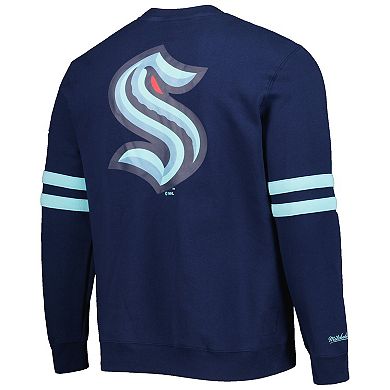 Men's Mitchell & Ness Deep Sea Blue Seattle Kraken Allover Logo Pullover Sweatshirt