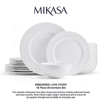 Mikasa Embossed Love Story 18-Piece Bone China Dinnerware Set