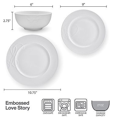 Mikasa Embossed Love Story 18-Piece Bone China Dinnerware Set