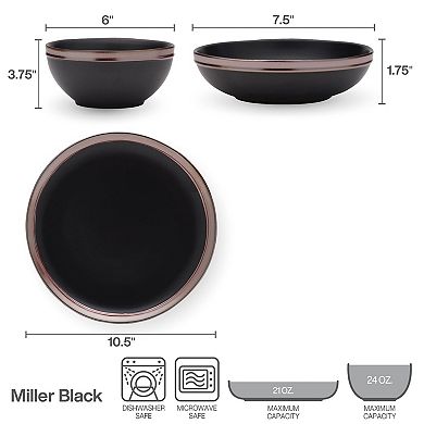 Mikasa Miller Black 12-Piece Stoneware Dinnerware Set