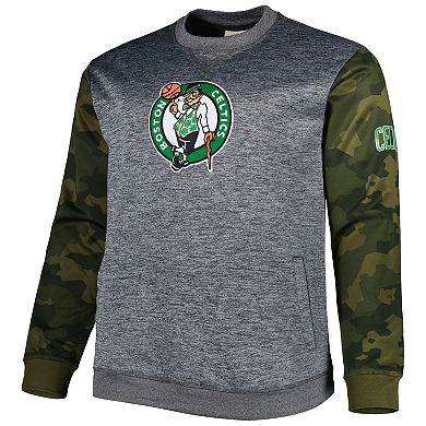 Men's Fanatics Branded Heather Charcoal Boston Celtics Big & Tall Camo Stitched Sweatshirt