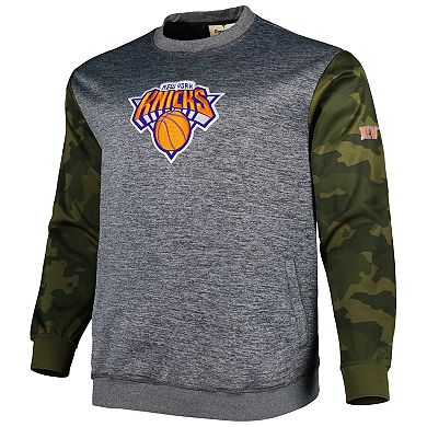 Men's Fanatics Branded Heather Charcoal New York Knicks Big & Tall Camo Stitched Sweatshirt