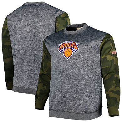 Men's Fanatics Branded Heather Charcoal New York Knicks Big & Tall Camo Stitched Sweatshirt