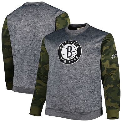 Men's Fanatics Branded Heather Charcoal Brooklyn Nets Big & Tall Camo Stitched Sweatshirt
