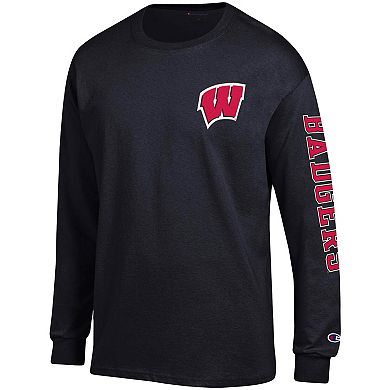 Men's Champion Black Wisconsin Badgers Team Stack Long Sleeve T-Shirt