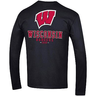 Men's Champion Black Wisconsin Badgers Team Stack Long Sleeve T-Shirt