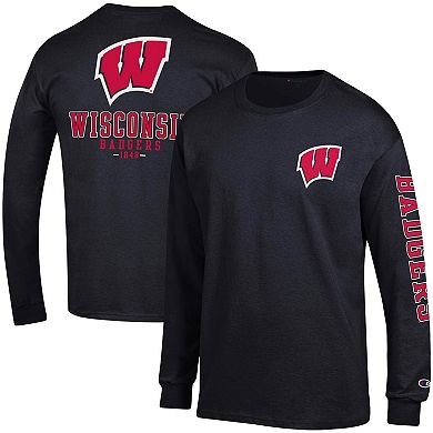 Men's Champion Black Wisconsin Badgers Team Stack Long Sleeve T-Shirt