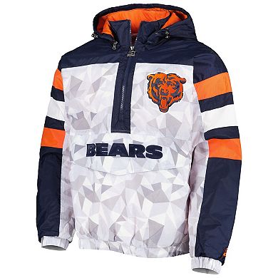 Men's Starter White/Navy Chicago Bears Thursday Night Gridiron Raglan Half-Zip Hooded Jacket