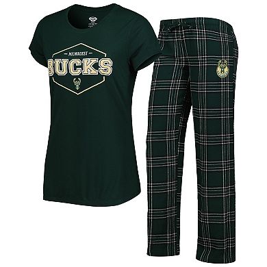 Women's Concepts Sport Hunter Green/Black Milwaukee Bucks Badge T-Shirt & Pajama Pants Sleep Set