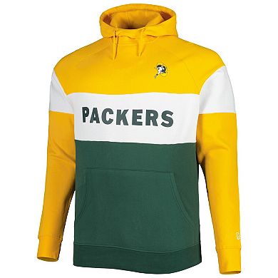 Men's New Era Green Green Bay Packers Big & Tall Throwback Colorblock Fleece Raglan Pullover Hoodie