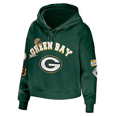 Women's WEAR by Erin Andrews Green Green Bay Packers Modest Cropped Pullover Hoodie