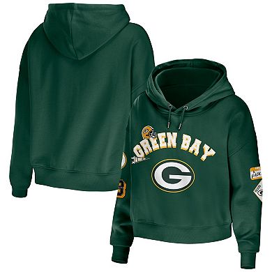 Women's WEAR by Erin Andrews Green Green Bay Packers Modest Cropped Pullover Hoodie