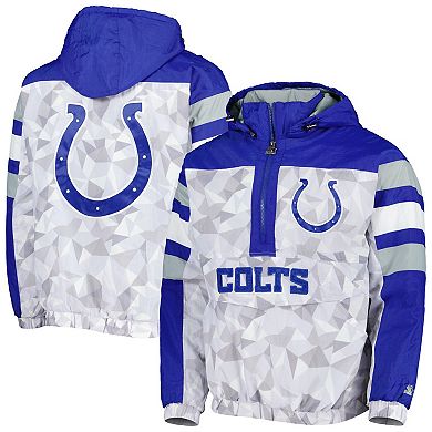 Men's Starter White/Royal Indianapolis Colts Thursday Night Gridiron Raglan Half-Zip Hooded Jacket