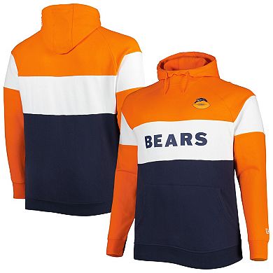 Men's New Era Navy Chicago Bears Big & Tall Throwback Colorblock Fleece Raglan Pullover Hoodie