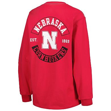Women's League Collegiate Wear Scarlet Nebraska Huskers Oversized Pocket Long Sleeve T-Shirt