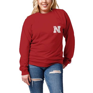 Women's League Collegiate Wear Scarlet Nebraska Huskers Oversized Pocket Long Sleeve T-Shirt