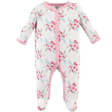 Luvable Friends Baby Girl Cotton Snap Sleep and Play 3pk, Pink Floral