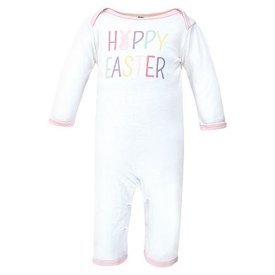 Hudson Baby Infant Girl Cotton Coveralls, Happy Easter