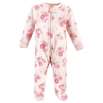 Hudson Baby Infant Girl Premium Quilted Zipper Sleep and Play, Blush Rose Leopard