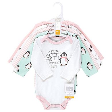 Hudson Baby Infant Girls Cotton Long-Sleeve Bodysuits, Girl Penguin