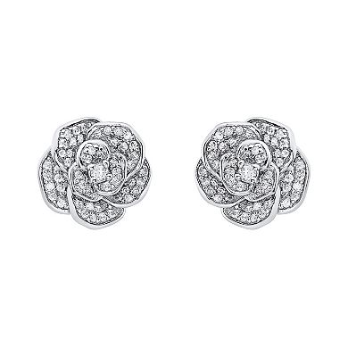 Irena Park Sterling Silver 1/3 Carat T.W. Diamond Rose Stud Earrings