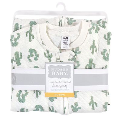 Hudson Baby Infant Premium Quilted Long Sleeve Sleeping Bag and Wearable Blanket, Neutral Cactus