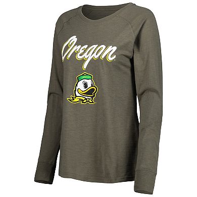 Women's Olive Oregon Ducks Payton Elbow Patch Slub Raglan Long Sleeve T-Shirt