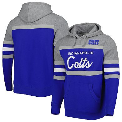 Men's Mitchell & Ness Royal/Heathered Gray Indianapolis Colts Head Coach Pullover Hoodie