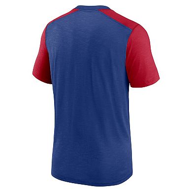 Men's Nike Heathered Royal/Heathered Red New York Giants Color Block Team Name T-Shirt
