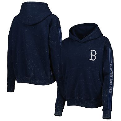 Women's The Wild Collective Navy Boston Red Sox Marble Pullover Hoodie