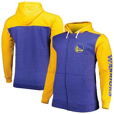Men's Fanatics Branded Royal/Gold Golden State Warriors Big & Tall Down and Distance Full-Zip Hoodie