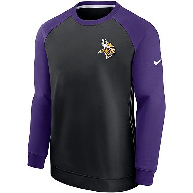 Men's Nike Black/Purple Minnesota Vikings Historic Raglan Crew Performance Sweater