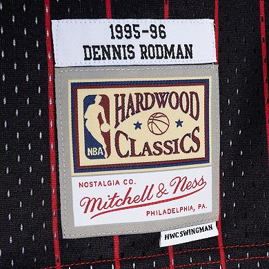 Men's Mitchell & Ness Dennis Rodman Red/Black Chicago Bulls Hardwood Classics 1995-96 Split Swingman Jersey