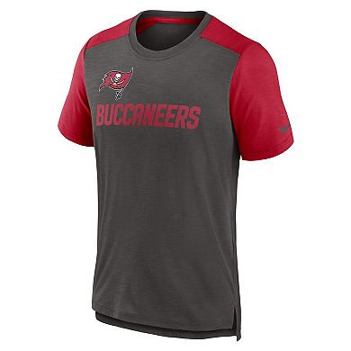 Men's Nike Heathered Pewter/Heathered Red Tampa Bay Buccaneers Color Block Team Name T-Shirt